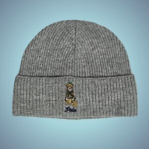Polo Ralph Lauren Hat Beanie Wool Blend Dog Embroidered Rib-Knit Beanie Preppy